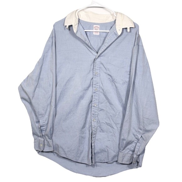 Brooks Brothers Dress Button Shirt Men’s 17 1/2 Light Blue White Collar Oversize - Picture 1 of 15